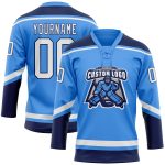 Electric Blue White-Navy Personalized Hockey Jersey with Lace Neck Personalized Electric Blue White-Navy Hockey Lace Neck
