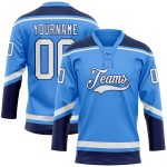 Electric Blue White-Navy Personalized Hockey Jersey with Lace Neck Personalized Electric Blue White-Navy Hockey Lace Neck