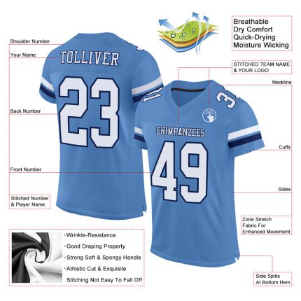 Personalized Electric Blue and White Navy Football Jersey - Authentic Mesh Design Personalized Electric Blue White-Navy Mesh