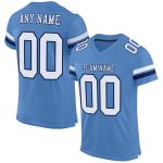 Personalized Electric Blue and White Navy Football Jersey - Authentic Mesh Design Personalized Electric Blue White-Navy Mesh