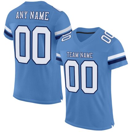 Personalized Electric Blue and White Navy Football Jersey - Authentic Mesh Design Personalized Electric Blue White-Navy Mesh
