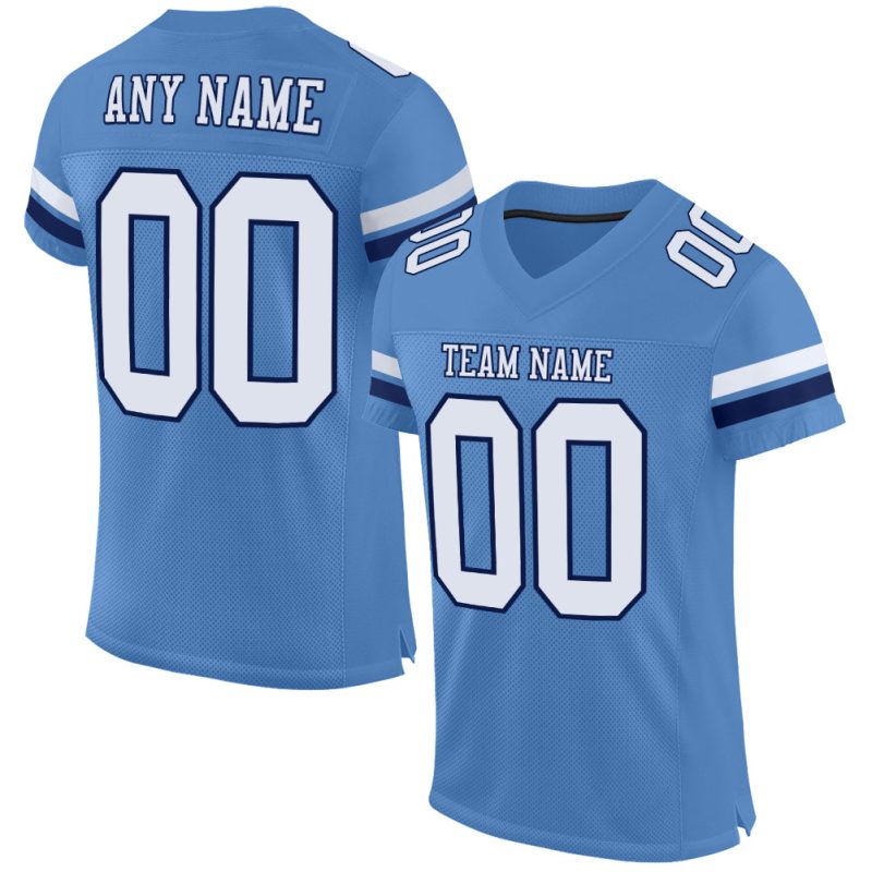 Personalized Electric Blue and White Navy Football Jersey - Authentic Mesh Design Personalized Electric Blue White-Navy Mesh