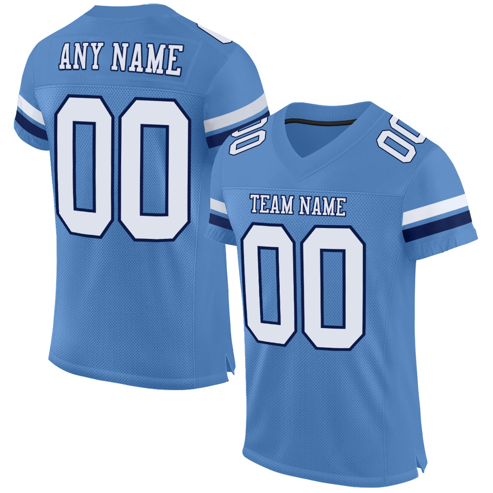 Personalized Electric Blue and White Navy Football Jersey - Authentic Mesh Design Personalized Electric Blue White-Navy Mesh