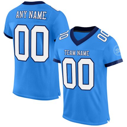 Custom Name and Number Electric Blue White-Navy Mesh Football Jersey - Personalized Authentic Team Jersey Personalized Electric