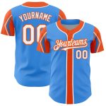 Custom Authentic Baseball Jersey - Personalized Electric Blue White-Orange 3 Colors, Custom Name & Number Personalized Electric