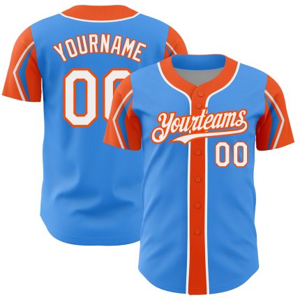 Custom Authentic Baseball Jersey - Personalized Electric Blue White-Orange 3 Colors, Custom Name & Number Personalized Electric