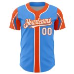 Custom Authentic Baseball Jersey - Personalized Electric Blue White-Orange 3 Colors, Custom Name & Number Personalized Electric