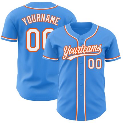 Custom Authentic Baseball Jersey with Personalized Name and Number - Electric Blue, White, Orange Team Colors Personalized