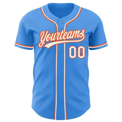 Custom Authentic Baseball Jersey with Personalized Name and Number - Electric Blue, White, Orange Team Colors Personalized