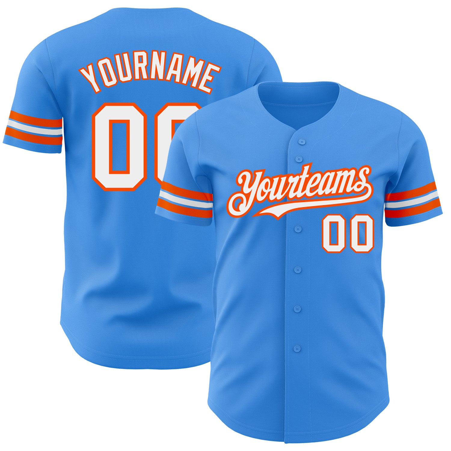 Personalized Electric Blue & White-Orange Baseball Jersey - Authentic Design Personalized Electric Blue White-Orange Authentic