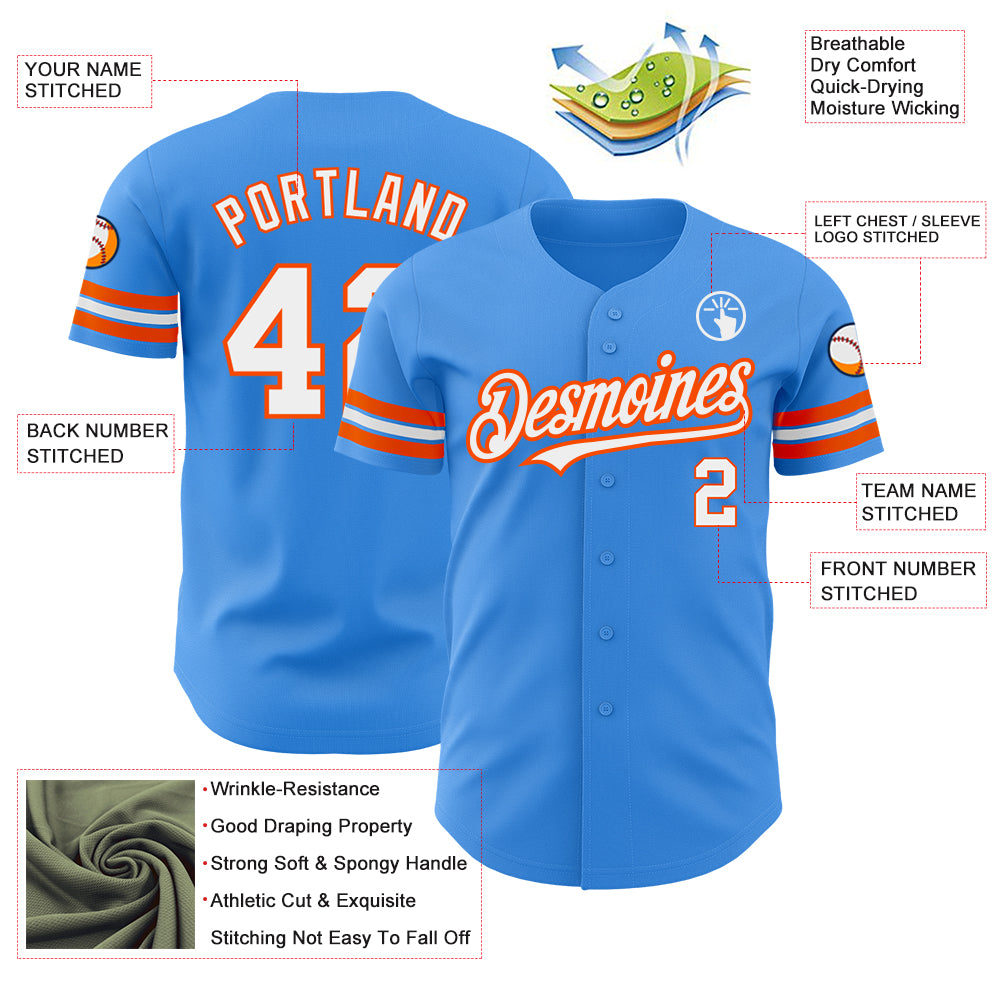Personalized Electric Blue White Orange Baseball Jersey - Custom Team Jersey 2 Personalized Electric Blue White-Orange Baseball - Image 3