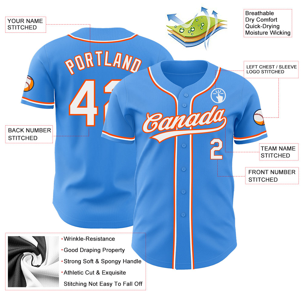 Personalized Electric Blue and White-Orange Baseball Jersey for Men and Women Personalized Electric Blue White-Orange Baseball - Image 3