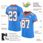 Customizable Electric Blue White-Orange Mesh Football Jersey with Personalized Name & Number - Authentic Team Apparel Personalized