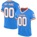 Custom Electric Blue White-Orange Mesh Football Jersey with Personalized Name and Number - Authentic Throwback Style Personalized