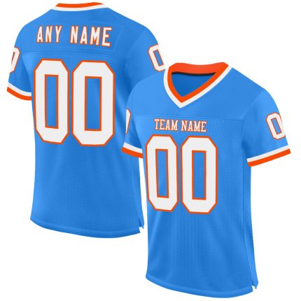Custom Electric Blue White Orange Mesh Throwback Football Jersey Personalized Electric Blue White-Orange Mesh Throwback Football