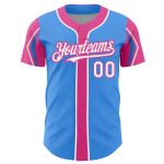 Personalized Electric Blue Pink Baseball Jersey - 3 Color Options, Arm Shapes Personalized Electric Blue White-Pink 3 Colors