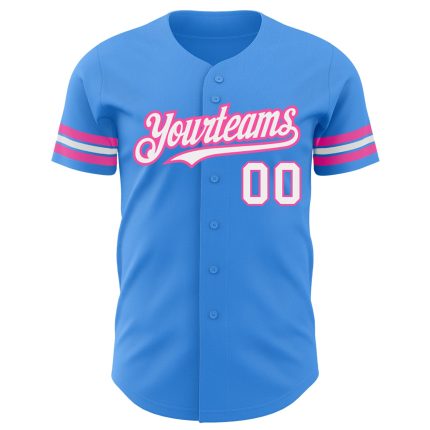 Custom Team Name and Number Baseball Jersey - Electric Blue White-Pink Personalized Authentic Jersey Personalized Electric
