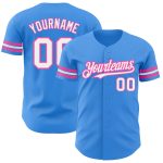 Personalized Electric Blue White Pink Baseball Jersey for Men and Women Personalized Electric Blue White-Pink Baseball Jersey