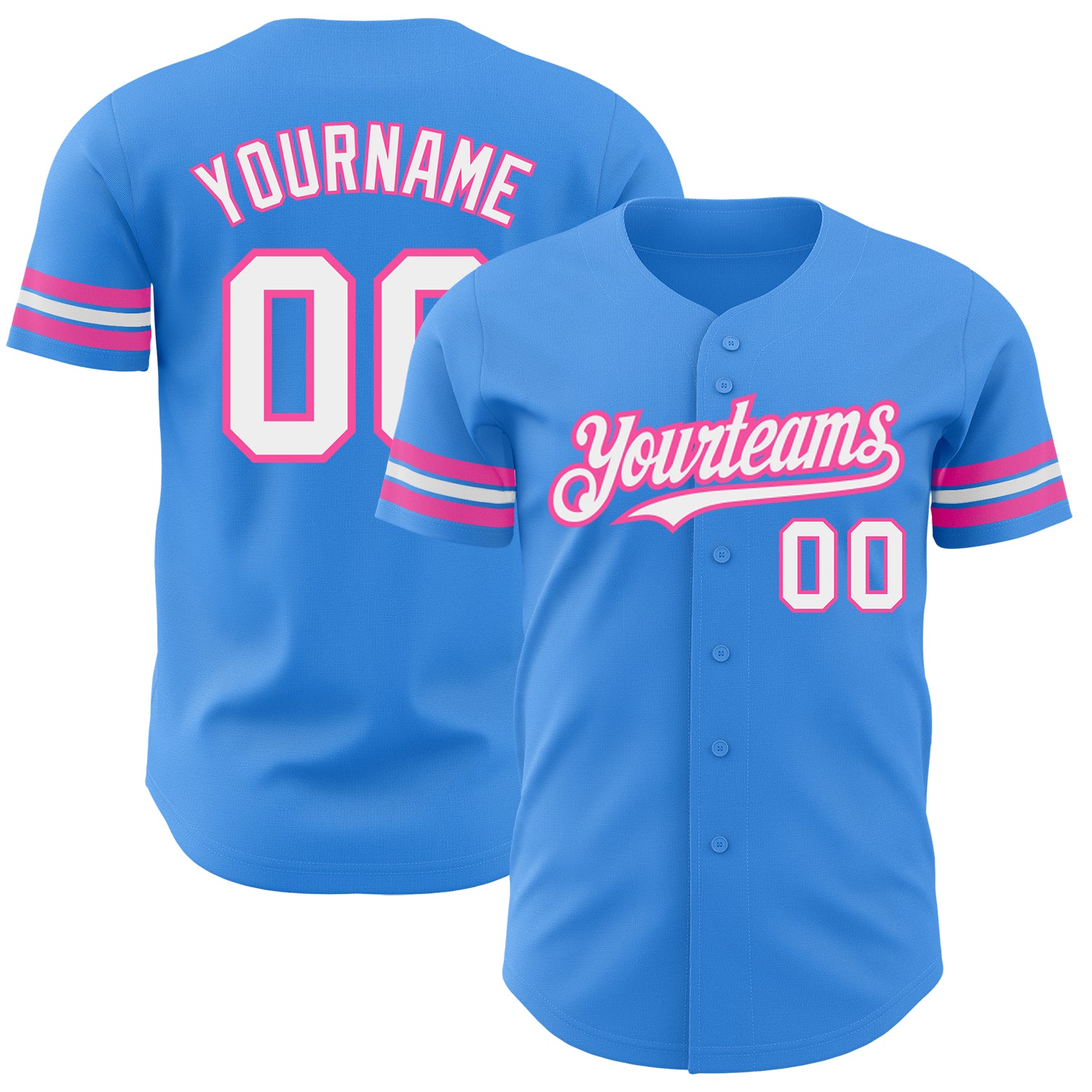 Personalized Electric Blue White Pink Baseball Jersey for Men and Women Personalized Electric Blue White-Pink Baseball Jersey