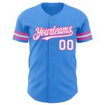 Personalized Electric Blue White Pink Baseball Jersey for Men and Women Personalized Electric Blue White-Pink Baseball Jersey