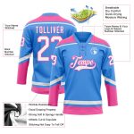 Custom Name and Number Hockey Jersey in Electric Blue White-Pink - Personalized Lace Neck Design Personalized Electric Blue