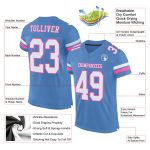 Custom Electric Blue White-Pink Mesh Football Jersey - Authentic Style Personalized Electric Blue White-Pink Mesh Authentic