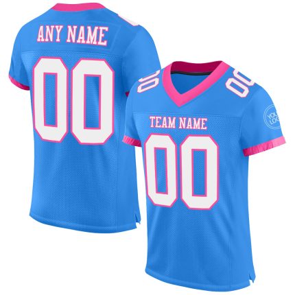 Custom Name Number Personalized Football Jersey - Electric Blue White-Pink Mesh Authentic Team Jersey Personalized Electric