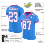 Electric Blue White Pink Personalized Mesh Football Jersey Personalized Electric Blue White-Pink Mesh Football Jersey