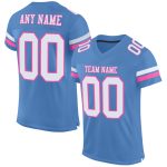 Personalized Electric Blue White Pink Football Jersey - Size 2 Mesh Sportswear Personalized Electric Blue White-Pink Mesh