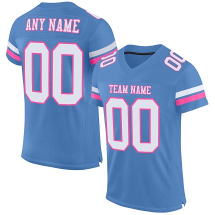 Personalized Electric Blue White Pink Football Jersey - Size 2 Mesh Sportswear Personalized Electric Blue White-Pink Mesh