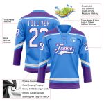 Electric Blue White-Purple Personalized Hockey Jersey with Lace Neck Design Personalized Electric Blue White-Purple Hockey