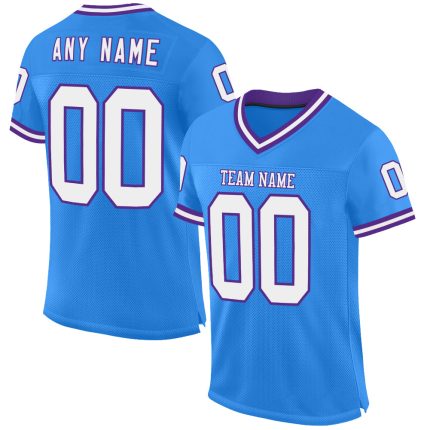 Custom Electric Blue White Purple Mesh Football Jersey with Personalized Name and Number - Authentic Throwback Style Personalized