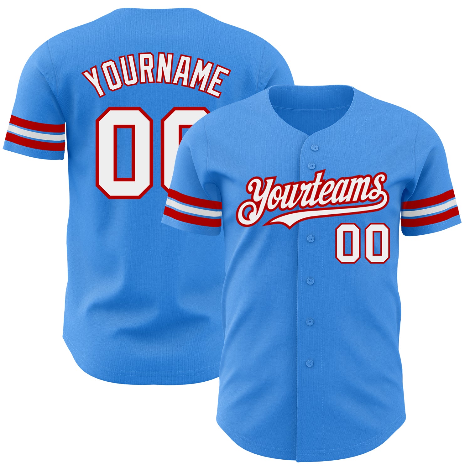 Personalized Electric Blue White Red Baseball Jersey - Authentic Team Apparel Personalized Electric Blue White-Red Authentic