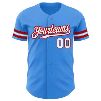 Personalized Electric Blue White Red Baseball Jersey - Authentic Team Apparel Personalized Electric Blue White-Red Authentic
