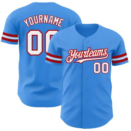 Personalized Electric Blue Red White Baseball Jersey for Men and Women Personalized Electric Blue White-Red Baseball Jersey