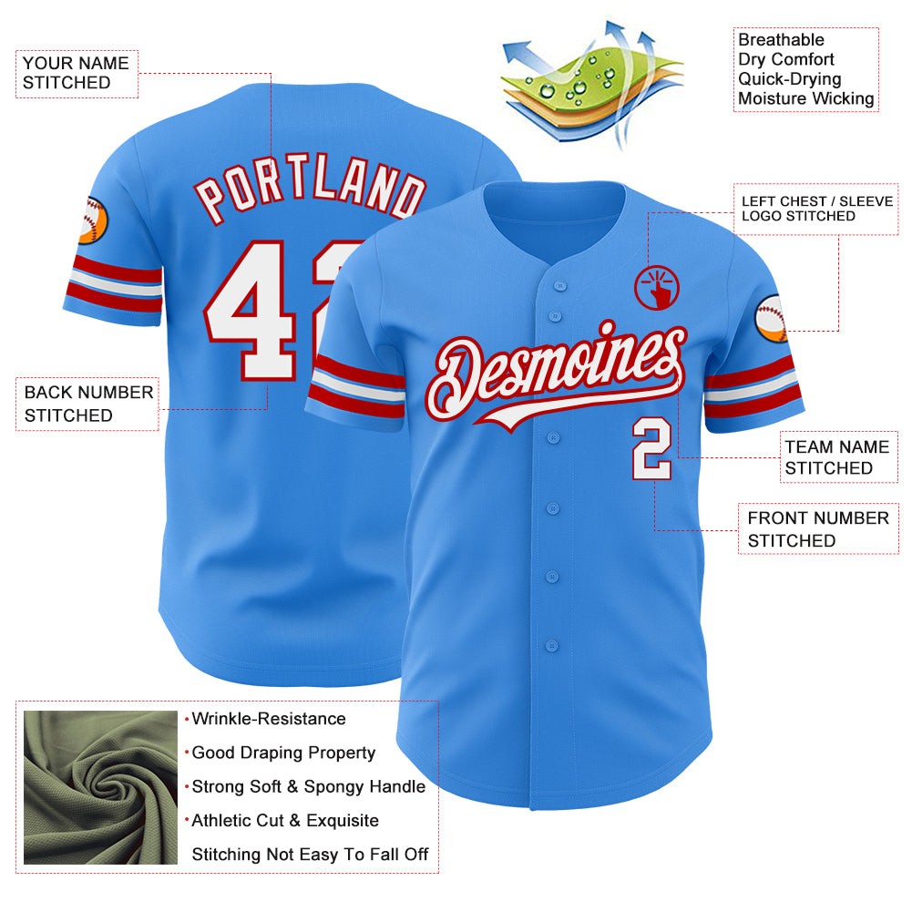 Personalized Electric Blue Red White Baseball Jersey for Men and Women Personalized Electric Blue White-Red Baseball Jersey - Image 3