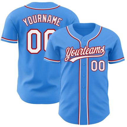Personalized Electric Blue Baseball Jersey with Red Accents - Custom Team Jersey Personalized Electric Blue White-Red Baseball