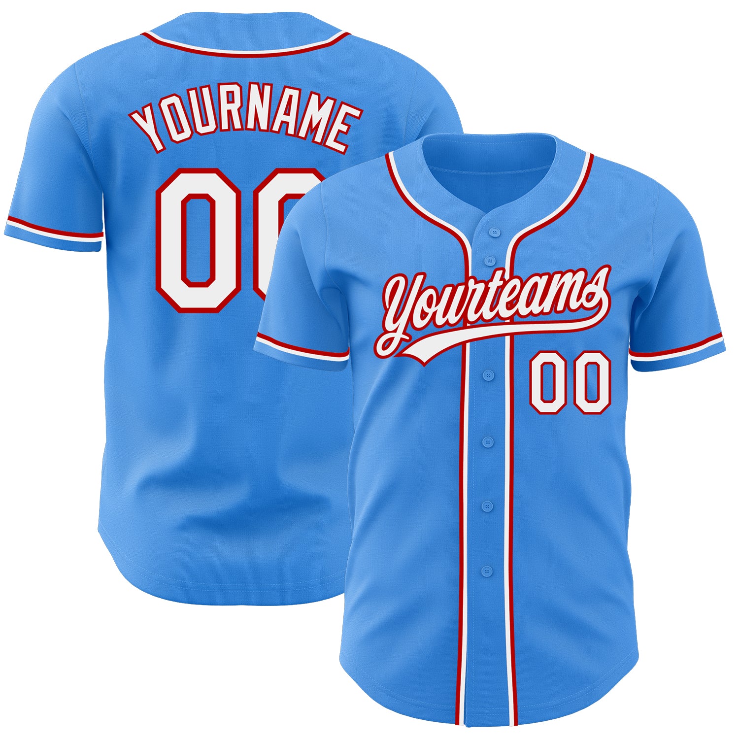 Personalized Electric Blue Baseball Jersey with Red Accents - Custom Team Jersey Personalized Electric Blue White-Red Baseball