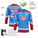 Personalized Electric Blue Red White Hockey Lace Neck Jersey for Men Personalized Electric Blue White-Red Hockey Lace Neck
