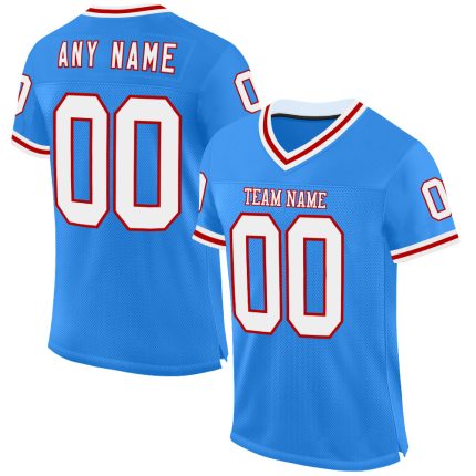 Personalized Electric Blue White Red Throwback Football Jersey Mesh Personalized Electric Blue White-Red Mesh Throwback Football