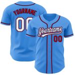 Custom Personalized Baseball Jersey with Team Name and Number in Electric Blue Red-Navy Design Personalized Electric Blue