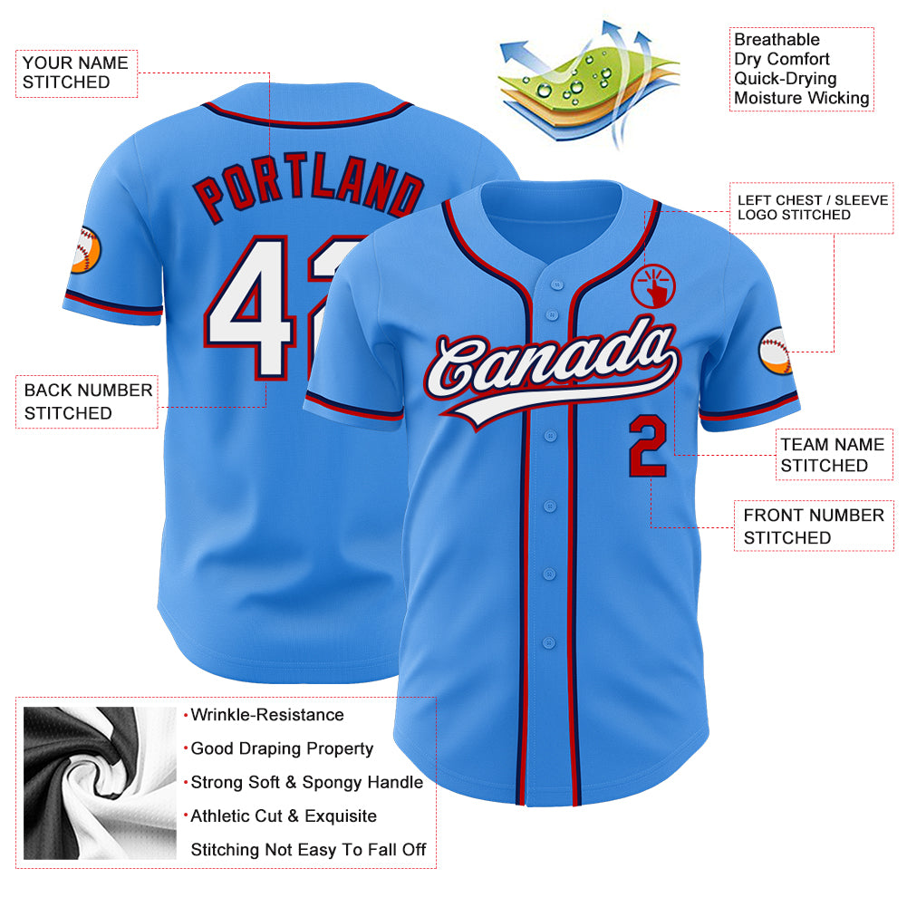 Custom Electric Blue Red Navy Baseball Jersey for Men and Women Personalized Electric Blue White Red-Navy Baseball Jersey - Image 3