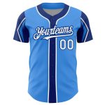 Custom Name & Number Baseball Jersey - Electric Blue White-Royal Team Colors, Authentic Arm Shapes Personalized Electric