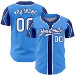 Personalized Blue White-Royal Baseball Jersey - Custom 3 Colors Arm Shapes Jersey Personalized Electric Blue White-Royal