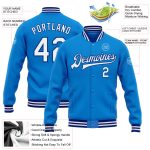 Personalized Royal Blue White Electric Bomber Varsity Letterman Jacket Full-Snap Personalized Electric Blue White-Royal Bomber