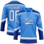 Personalized Electric Blue White-Royal Hockey Jersey with Lace Neck Design Personalized Electric Blue White-Royal Hockey