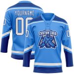Personalized Electric Blue White-Royal Hockey Jersey with Lace Neck Design Personalized Electric Blue White-Royal Hockey