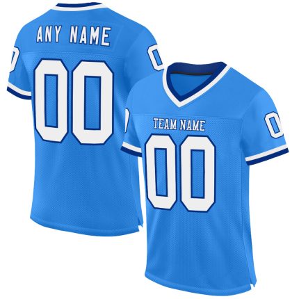 Custom Electric Blue White-Royal Mesh Football Jersey with Name and Number - Authentic Throwback Design Personalized Electric