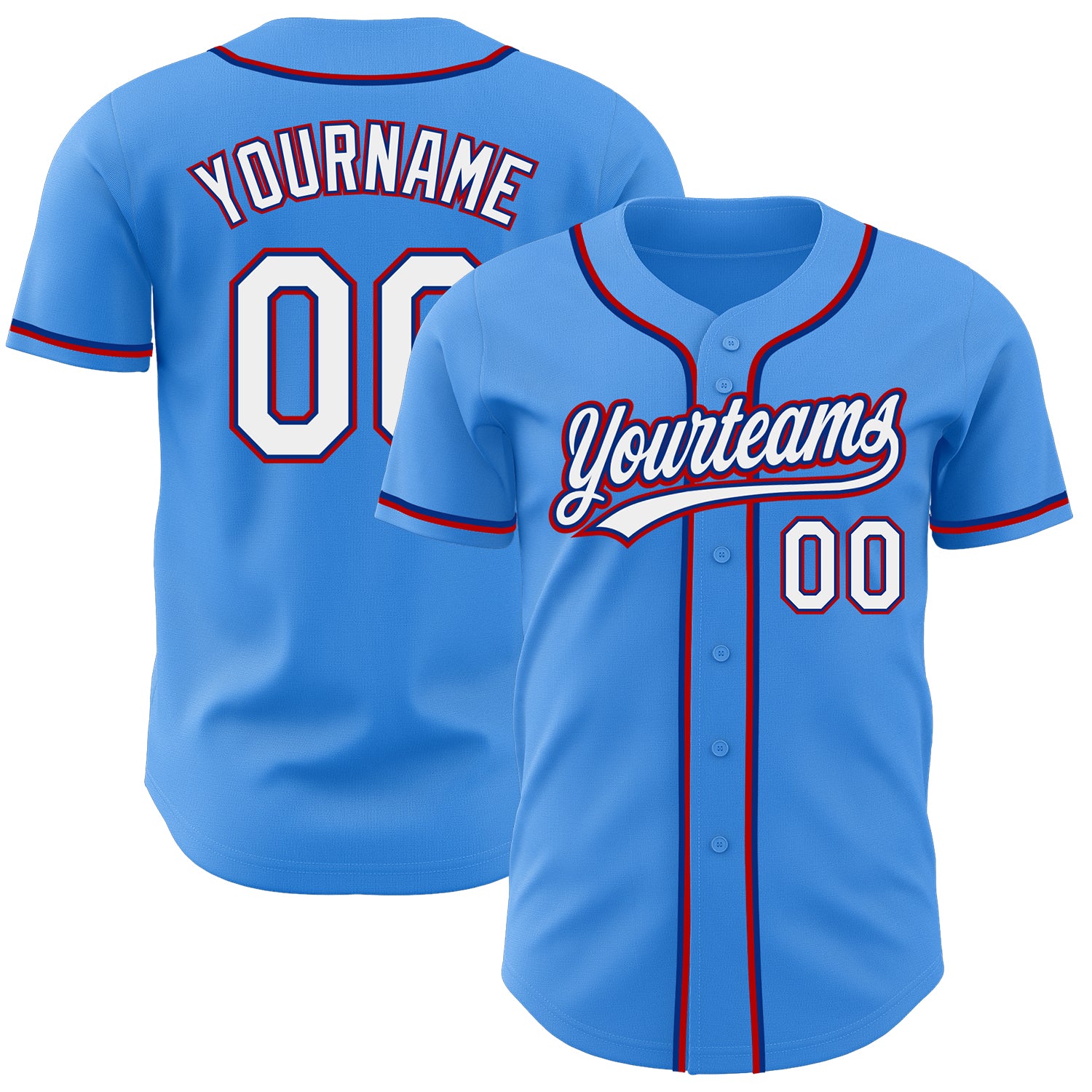 Custom Authentic Baseball Jersey with Electric Blue White Royal Red Design - Personalized Name and Number Personalized Electric