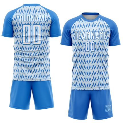 Custom Electric Blue White-Silver Geometric Soccer Jersey - Sublimation Uniform Personalized Electric Blue White-Silver Abstract